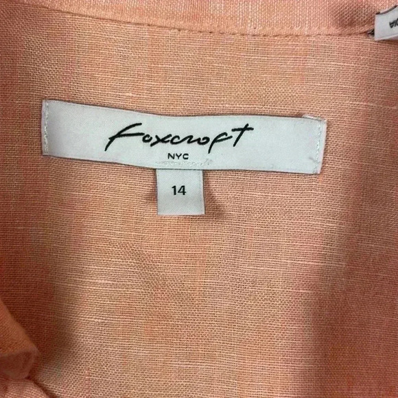 Foxcroft women’s linen tunic button up v-neck blouse size 14 peach color - Picture 2 of 9